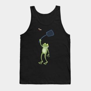 Funny green frog swatting fly cartoon Tank Top